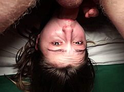 Beauty plays with big dick, gets cum in mouth