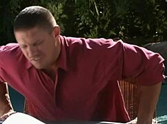 Fucking brunette milf in white lingerie with big cock and gaping asshole