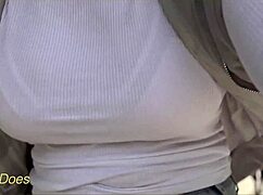 wifey takes public dare on bike ride braless in tight white shirt showing amazing tits