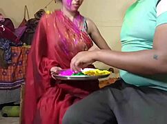first time indian festival holi with neighbor wife