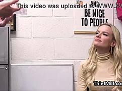 Milf caught with stolen dildos kneels in office