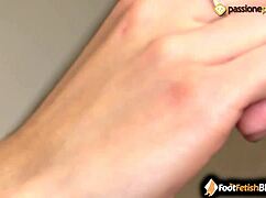 barefoot brunette applies nail polish and teases with feet 😘