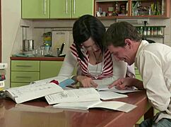 Young Russian Slut Gets Fucked In The Ass On The Kitchen Table Then Sucks Her Man's Hard Cock