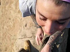 Felicity feline flashes her ass and tits outdoors in public