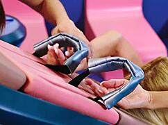 beautiful blonde model candee licious gets the giggles during feet tickling challenge with talia mint