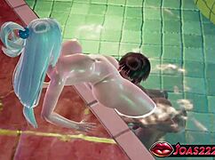 big tits girl aqua in 3d hentai pool breast massage g-spot moanings wet pussy licking squirt