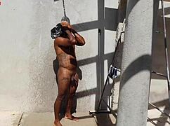 Barbecue girl takes sausage in ass