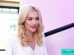 Busty Skinny Blonde Masseuse Pours Nuru Gel On Her Naked Body And Rubs Herself On Her Client Ryan Mclane Emma Rosie