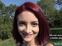 public agent catches hot redhead lola fae getting fucked by a euro guy outdoors