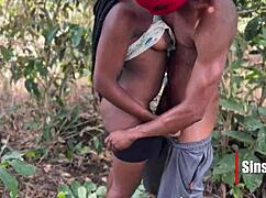 couple fuck outdoor in tropical rain forest with big black cock
