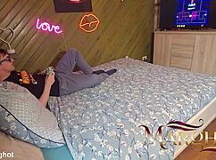 Mother-in-law warms stepson during pac-man, he fucks her and fills pussy before eating sperm