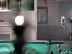 This elegant blonde cocksucker swallows a cumshot after sucking cock.