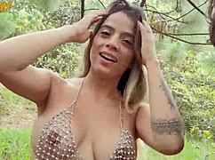 outdoor sex with annie marin in the forest, deepthroat monster cock