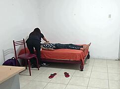 The beautiful Canadian nurse arrives at her patient's home in the USA. She begins dancing in her uniform.