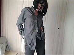 Chantalchannel Strips Hot in Man Dress Teasing Pussy Through Pantyhose RIP Panties