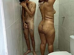 i'm obsessed with this incredible real shower sex, her curvy latina milf body riding my huge cock perfectly