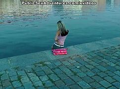 Skinny girl filled in tight holes outdoors publicly