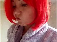 chantal fills her mouth with toothpaste on the toilet spitting close-up fetish fun