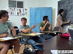 Innocent Muslim Teacher's Virgin Pussy Defiled in Classroom Foursome by Horny American Students