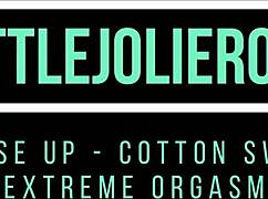 Pussy close-up explodes in extreme cotton swab orgasm frenzy on tight shaved slit!