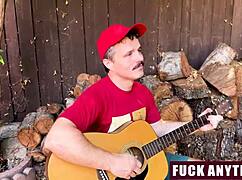 Three teens freeuse hot camping chick bending over for relentless group pounding