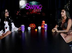 damn this brazilian swingers couple tries anal pussy first time on camera sheer red halloween lingerie 😈🎃