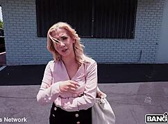 Blonde milf with small tits and hairy beaver takes creampie pounding brains out