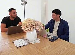 horny employee takes two students' big cocks in quickie threesome