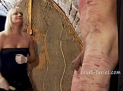 Cruel Blonde Milf Mistress Brutally Whips Submissive Cock