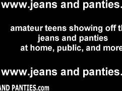 skinny teen babe struggles squeezing her round ass into tight jeans