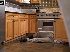 Stepdaughter slurps stepdad's monster cock then rides him hard in missionary till creampie fills tight teen pussy