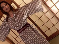 this beautiful busty japanese milf with huge natural tits and big curvy ass teases in exclusive bedroom balloon play