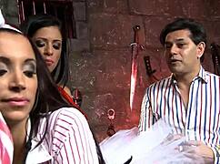 Listen, these big-titted dominatrixes owned that brunette and her fucker completely