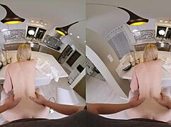 Blonde wife sneaks VR fuck with milkman while clueless husband waits nearby