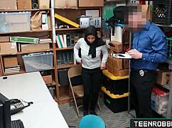 Busty teen shoplifter Ella Knox roughly fucked on desk