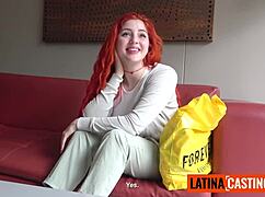 innocent redhead latina teen tricked into fucking during red lingerie shoot!
