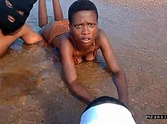 Ready for our skinny ebony couple's wet beach pussy sex?