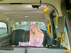 Pink haired babe creampied hard in fake taxi pussy pounding!