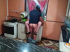 Wife loves sex so hard kitchen fuck rips clothes