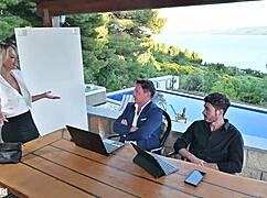 Shalina Devine Seductively Offers Client Intense DP Threesome with Assistant Cum Swallow