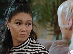 blonde babe licks asian stepmom's wet pussy while girlfriend watches intently