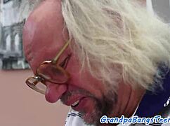 young teen beauty's face glazed with grandpa's hot load after pounding