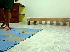 Curvy latina neighbor cleans new apartment showing off her chubby figure