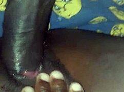 Watch her rub big black cock over hairy pussy then fuck