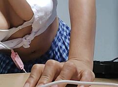 watch this sexy latina student flash her natural tits gettin' horny over homework