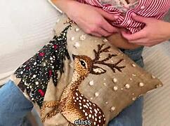 Real wife cheats at Christmas with creampie then friend swallows cum