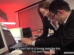 Japanese office lady aya kisaki gives pov blowjob handjob hairy pussy tease uncensored