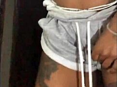 next door ebony milf sneaks out in shorts flashing her huge saggy tits preview