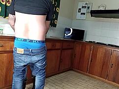 quick kitchen fuck with cute shaved teen wife bent over counter 😏