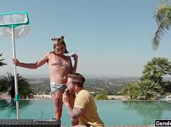 my shemale poolgirl kalli grace bends over poolside so i slurp her thick tranny cock deep